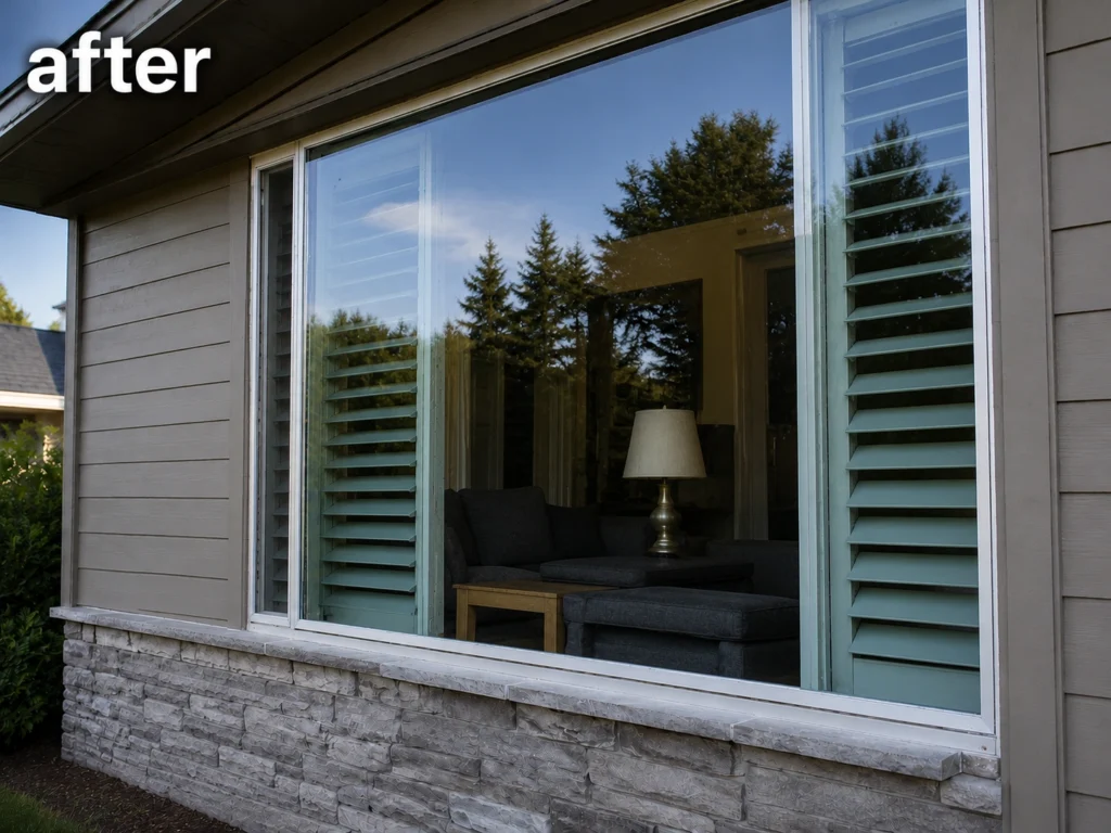 Large picture windows cleaned to a streak-free finish by a professional window cleaning company.